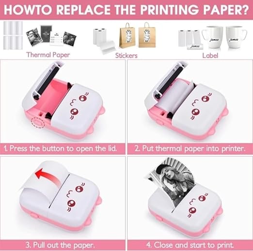 Portable Mini Bluetooth Thermal Printer | Inkless Black & White Photo, Notes & Label Printer for Study, Journals & Home Use