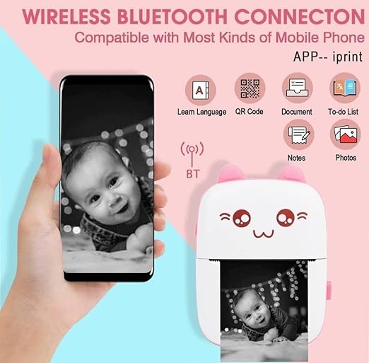 Portable Mini Bluetooth Thermal Printer | Inkless Black & White Photo, Notes & Label Printer for Study, Journals & Home Use