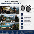UV Vibe 1-9 Gears Adjustable Tint Sunglasses, Rounded Polarized Glasses with ND Filter Lenses,