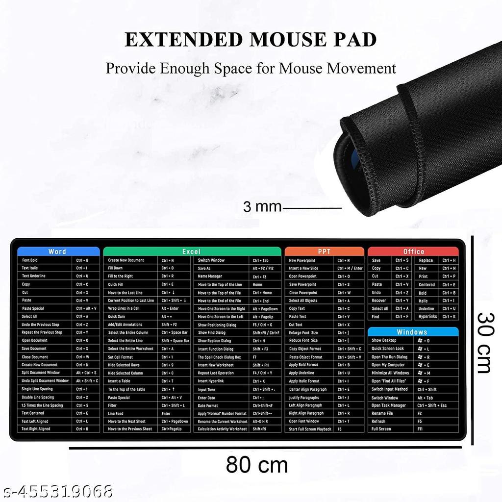 Anti-Slip Keyboard Pad with Office Software Shortcuts Pattern, Cler Extended Large Cheat Sheet Mouse Pad, Large Rubber Base Mice Smooth Cloth Desk Mat, Excel Shortcut Keys Mouse Pad (80x30cm)