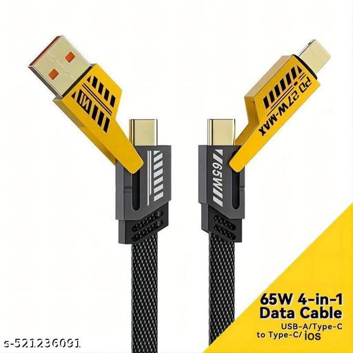 USB C Cable Lightning Cable [4 in 1 65W Fast Charging Cable] Flat Braided USB C to USB C Charger Cord, Multi Charging Cable Combo Type C/USB A/Lightning Port for iPhone /iPad/Samsung , 4ft