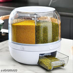 NARUIA 6-Grid Rotating Grain Dispenser - Grocery storage container for pulses, cereal, grains & rice with Measuring Cup (White)